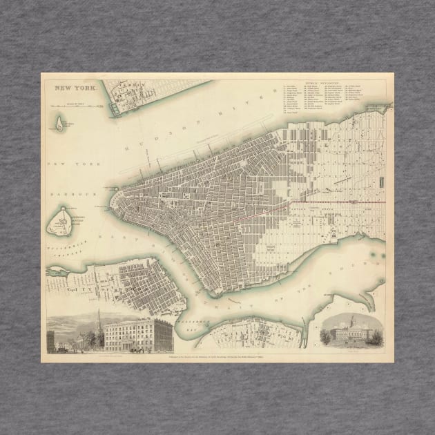 Vintage Map of Lower New York City (1840) by Bravuramedia